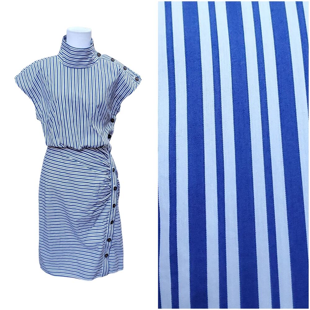 Veronica Beard Arabel Dress Gathered Striped Cotton Blend Poplin Blue White Sz 6